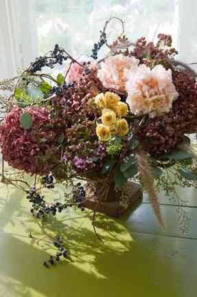 Dried hydrangeas in flower arrangement