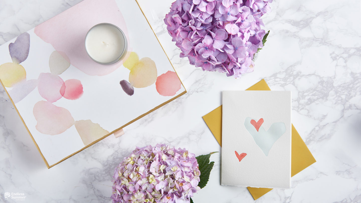 Hydrangea flowers with watercolor notecards